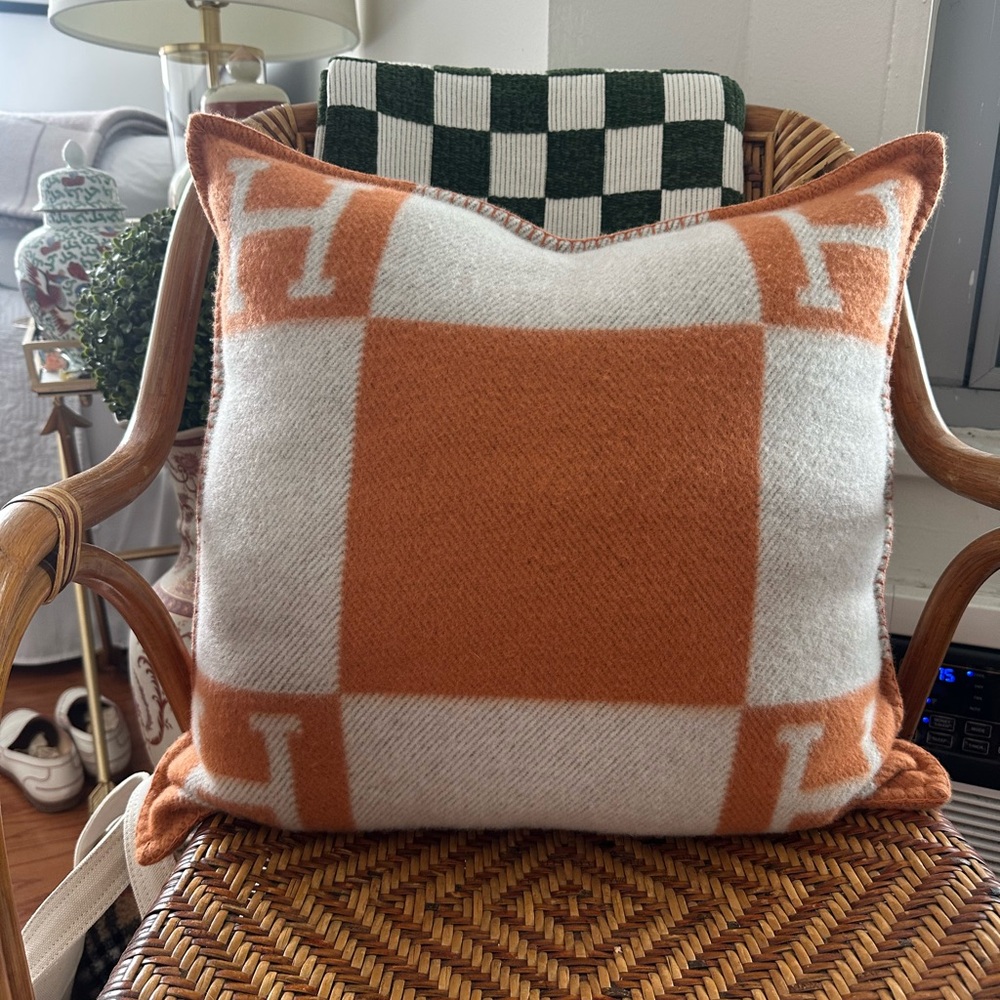 Hermes Orange and Cream Pillow and Blanket